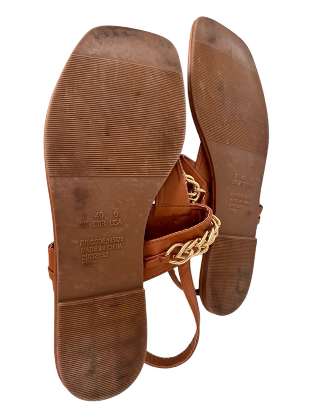 Primark Tan Gold Chain Thong Ankle Strap Flat Sandals Size 9 - Picture 6 of 6